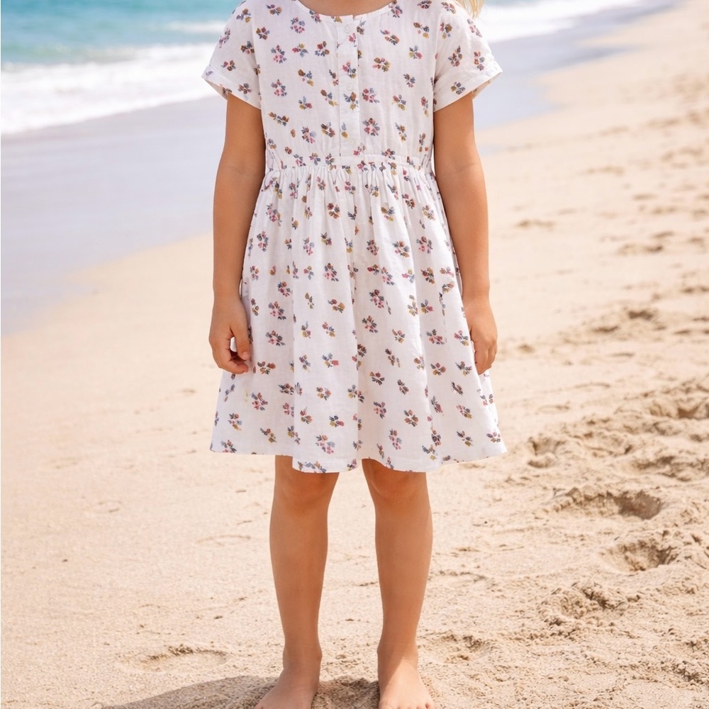 Lucky Penny Girls' White Floral Short Sleeve Cotton Dress Size 7